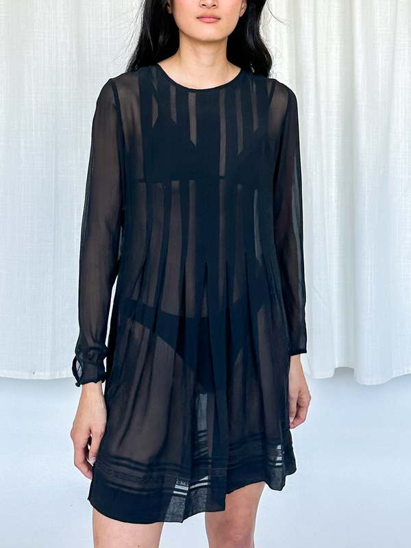 Silk Chiffon Sheer Mini Dress - Black | Garmentory