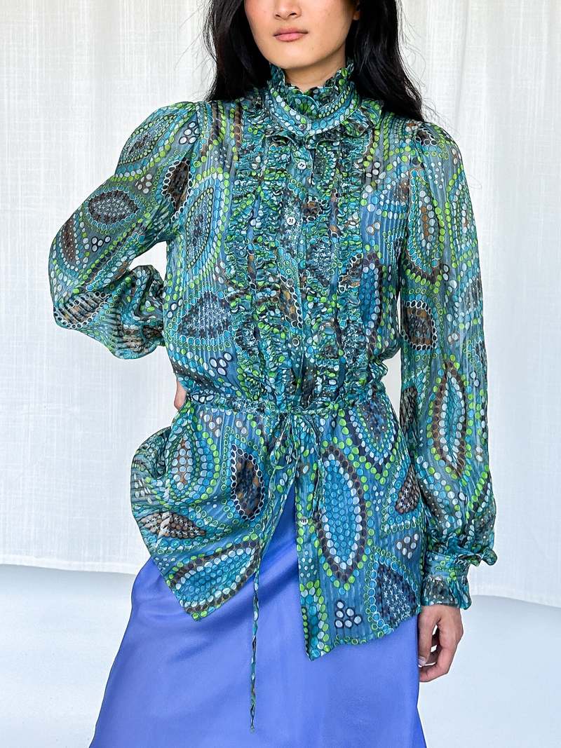 aqua silk blouse