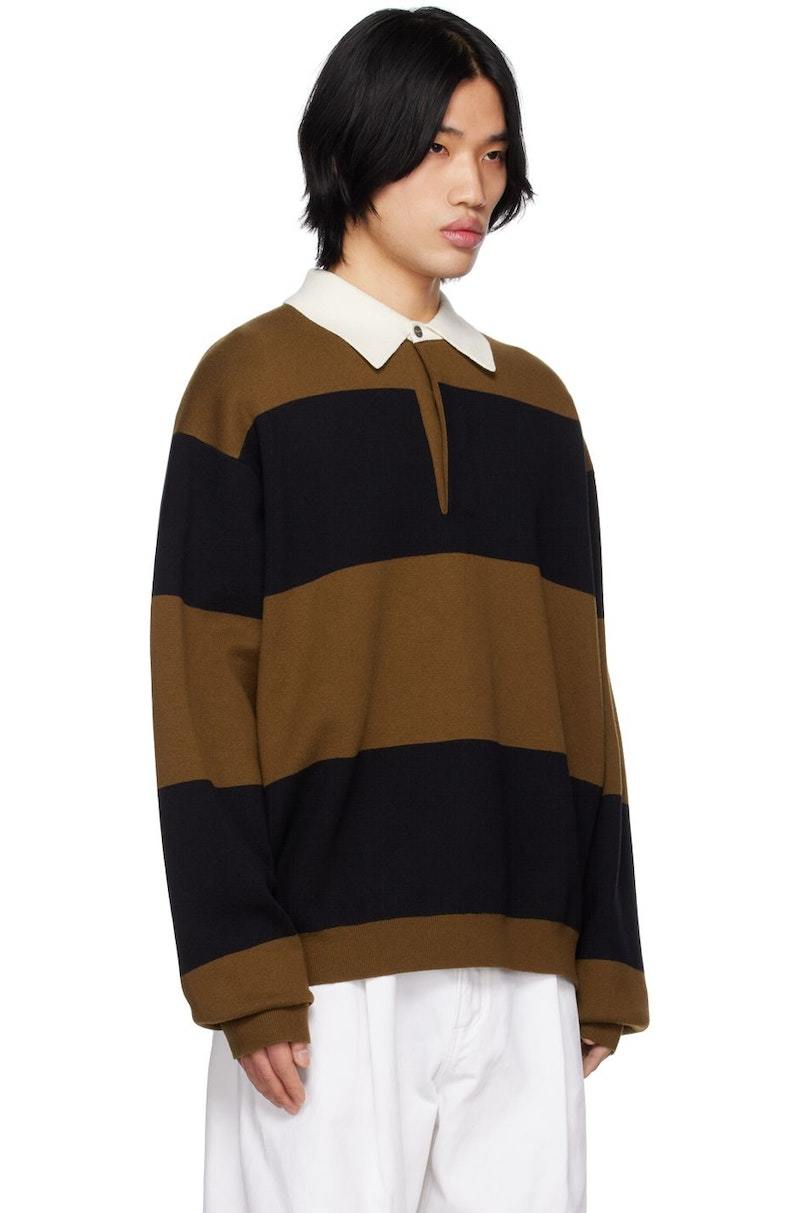 【STUDIO NICHOLSON】12GG LONG SLEEVE POLO Studio Nicholson Men's Noe Long Sleeve Knit Polo Shirt in Moss