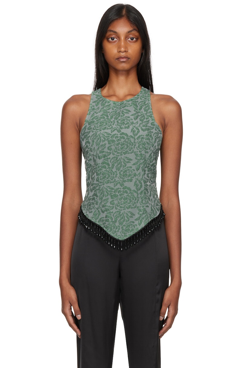 GANNI Green Floral Jacquard Tank Top | Garmentory