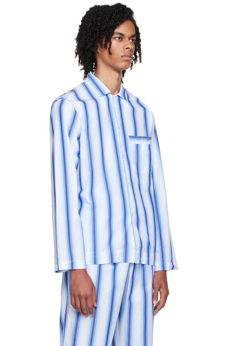 TEKLA Stripe Long Sleeve Pyjama Shirt - Blue | Garmentory