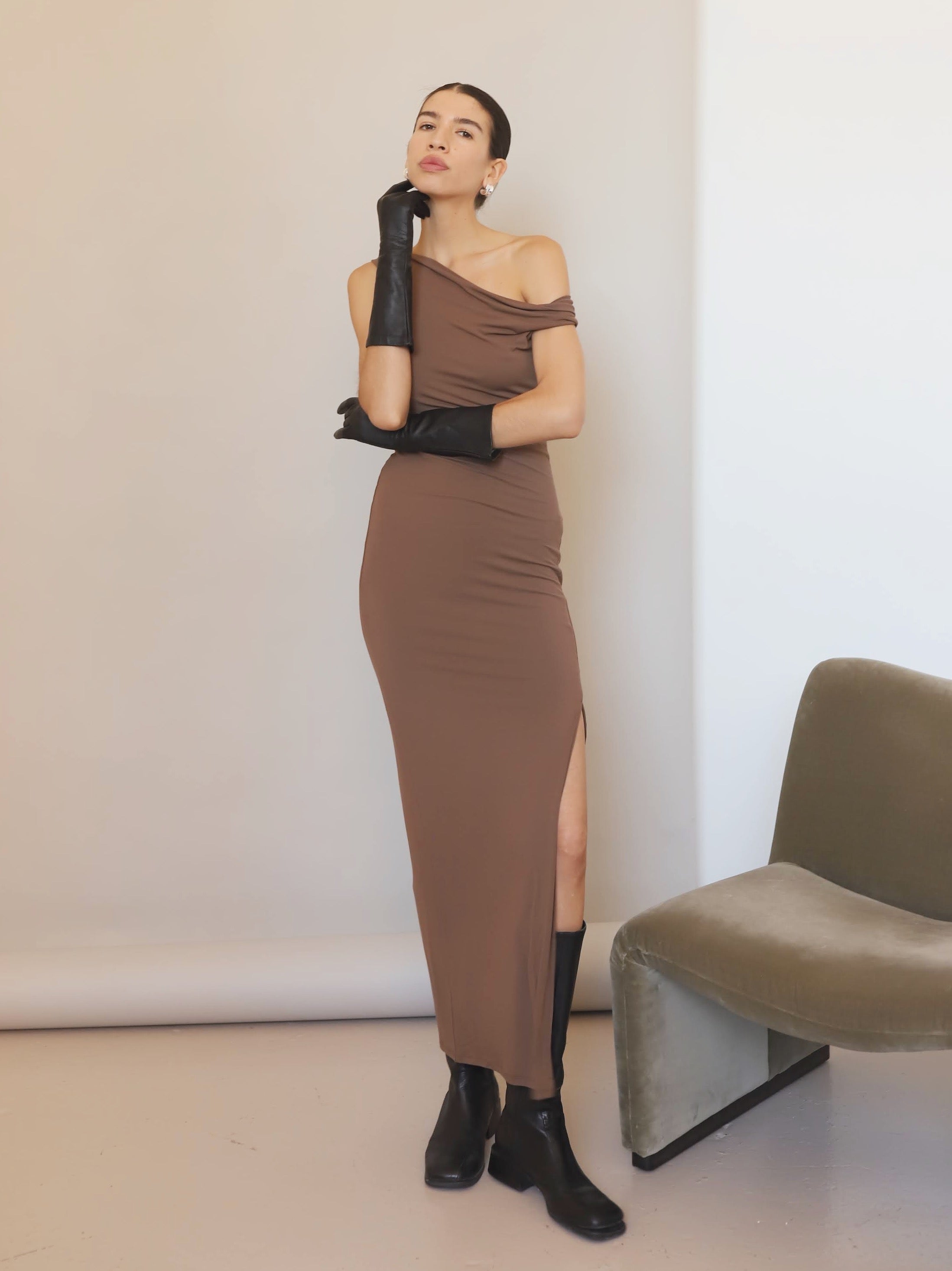 brown twist dress Beyond Yoga Around the World Front Twist Dress main image 1