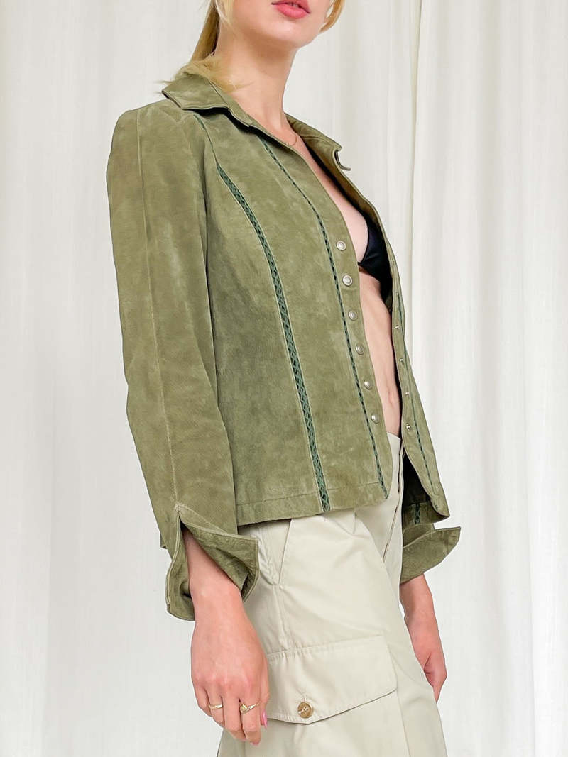 Suede Leather Lace-Up Jacket - Lime | Garmentory