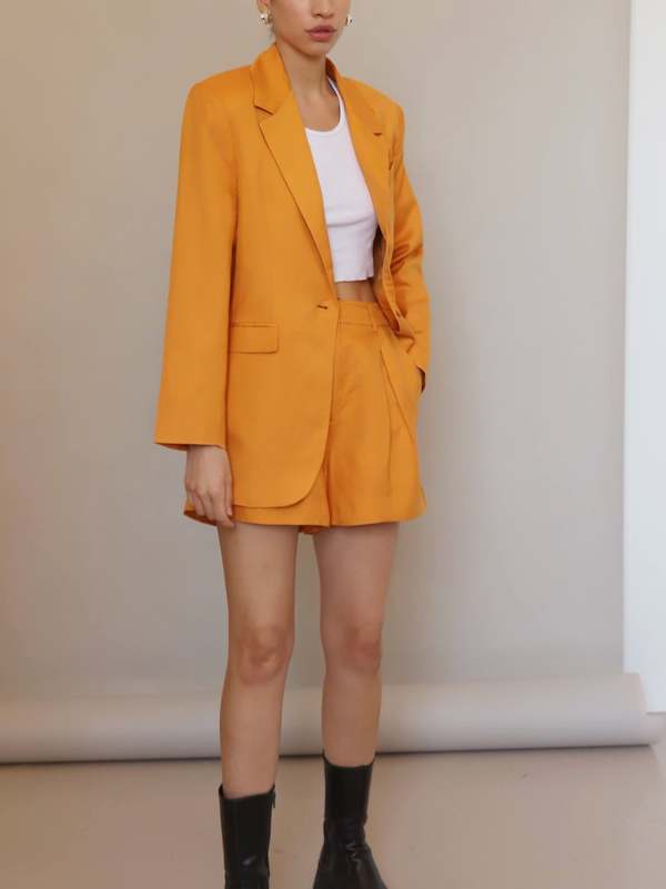 ASTR The Label Linen Boyfriend Blazer - Mango | Garmentory