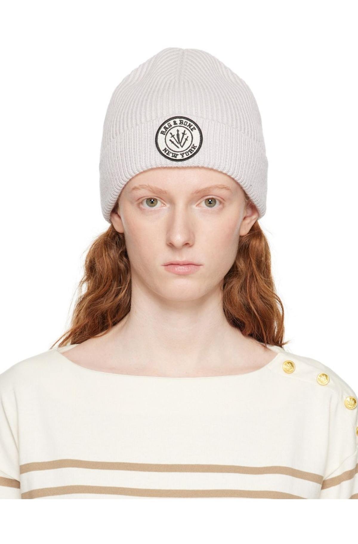 Rag & Bone Women\'s Charlie Beanie Embroidered Logo Patch at Rolled Brim One Size Amelie Rolled-Brim Beanie | Mustard – tête bleue main image 2