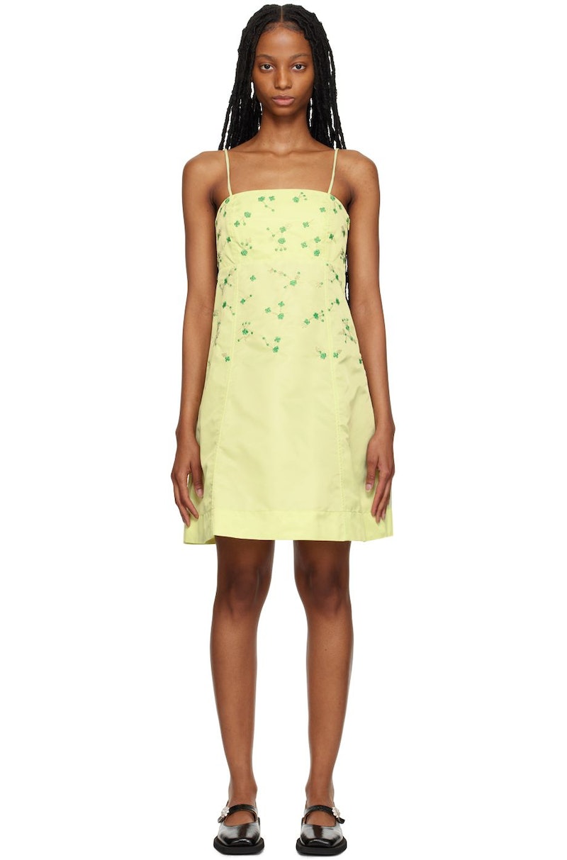 【送料&関税込】Ganni Mini Dress Multicolour Multicolour Pleated Georgette V-neck Flounce