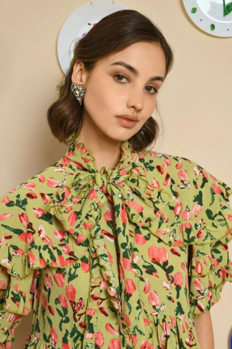 Sister Jane Bunches Printed Ruffle Dress - Pistaccio Green 