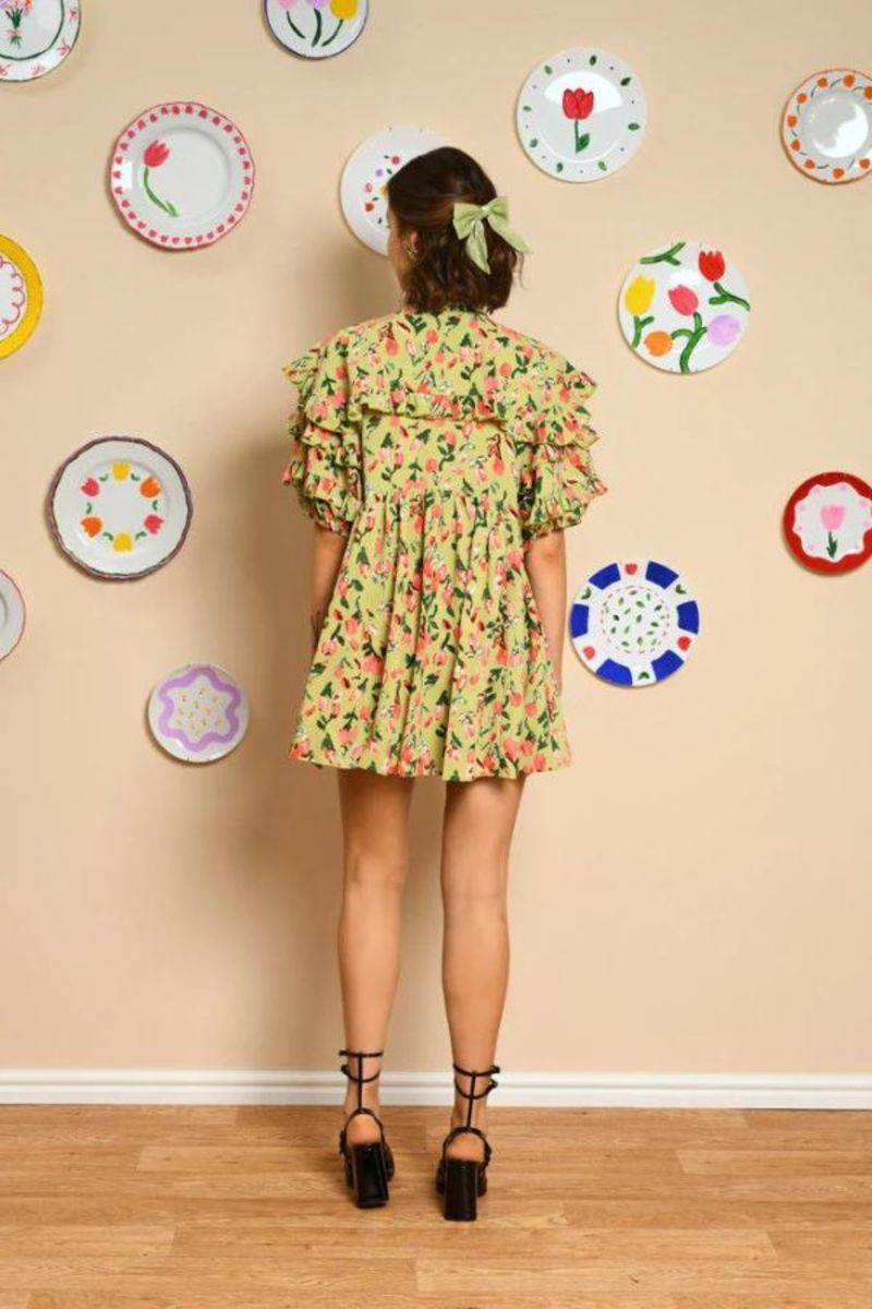 Sister Jane Bunches Printed Ruffle Dress - Pistaccio Green 