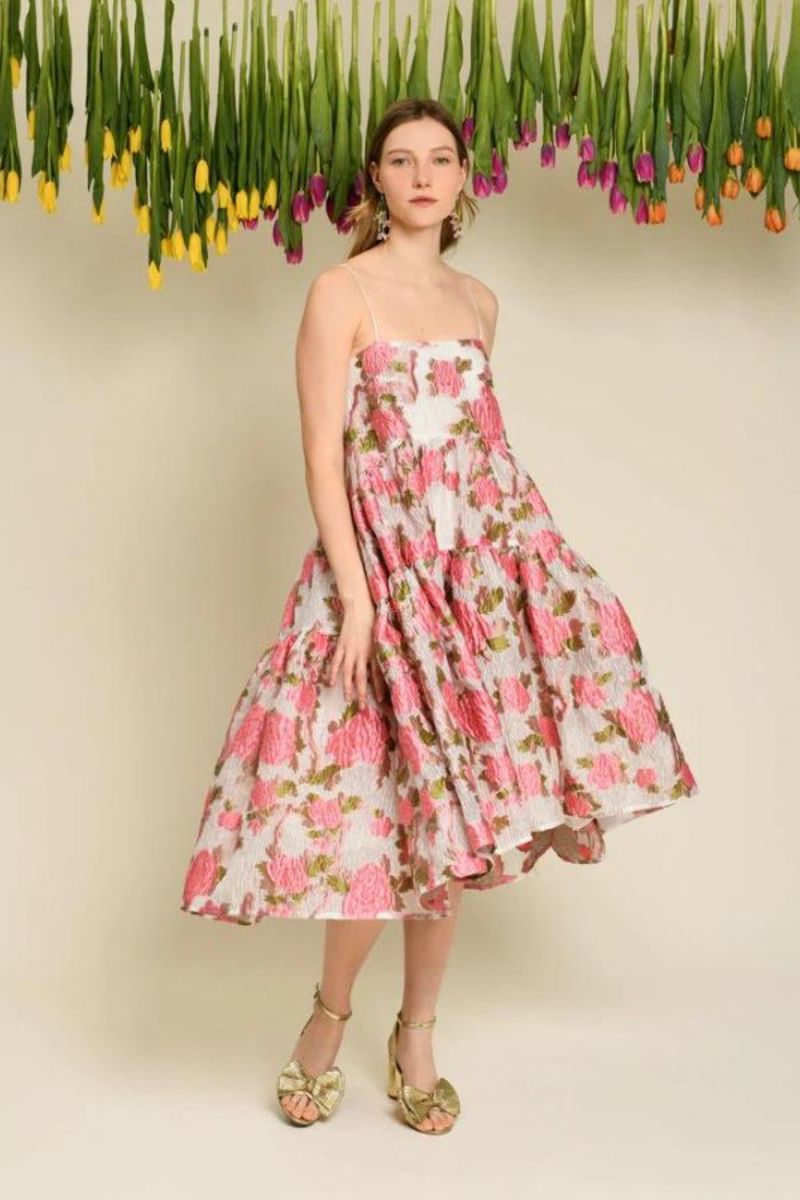 Sister Jane Tulipa Jacquard Tiered Dress - Geranium Pink