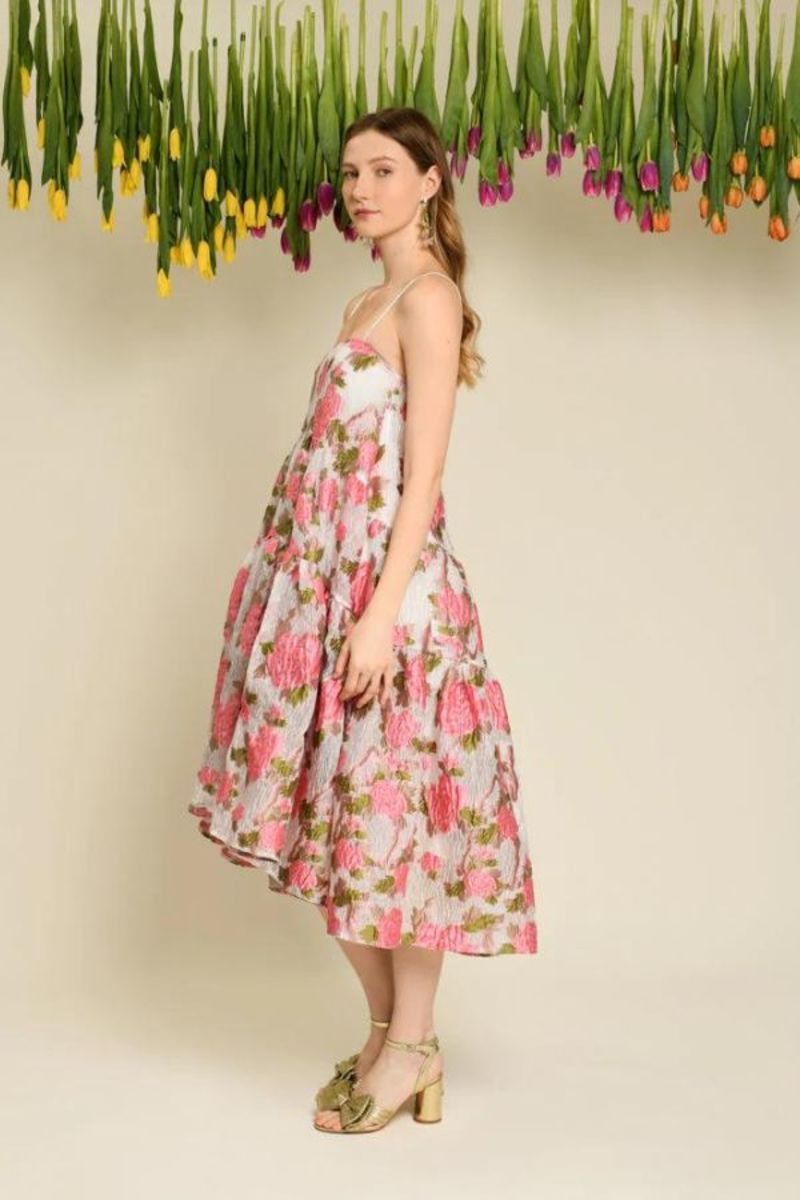 Sister Jane Tulipa Jacquard Tiered Dress - Geranium Pink