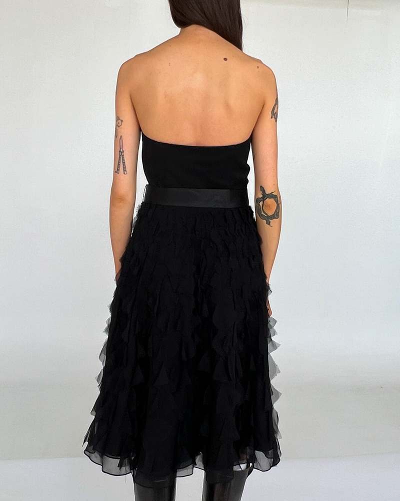 sachin and babi light blue dress Vintage Black Chiffon Dress Midi Tiered Ruffles Sz 8 Small by Jill Richards main image 1