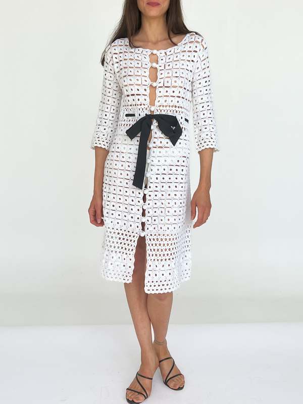 Vintage Crocheted Squares Dress - White | Garmentory