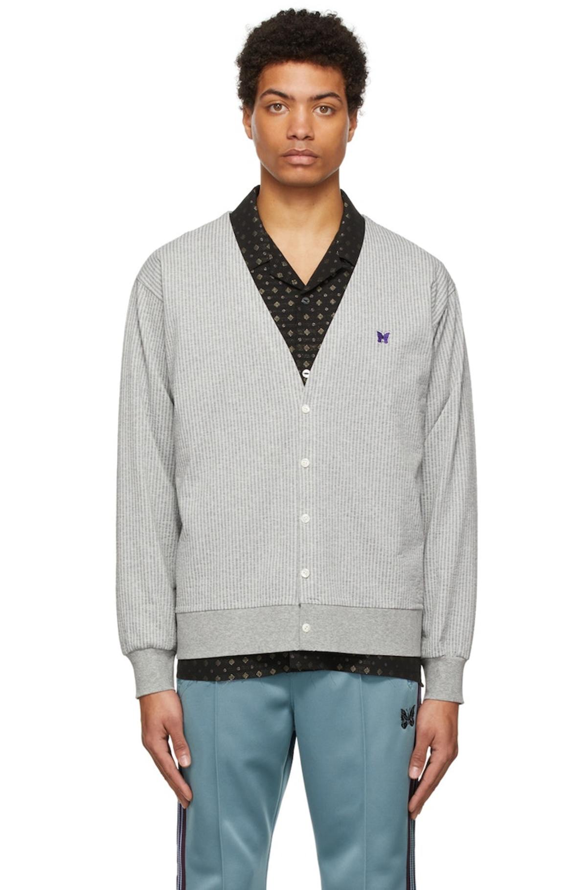 NEEDLES Seersucker Jersey Cardigan - Grey | Garmentory