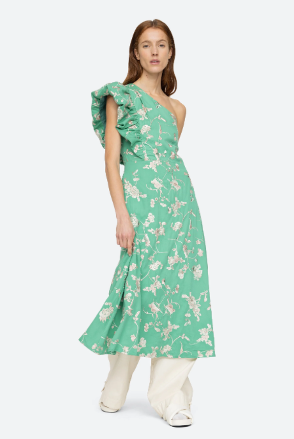 Sea-NY Julian Embroidered One Shoulder Dress - Mint | Garmentory