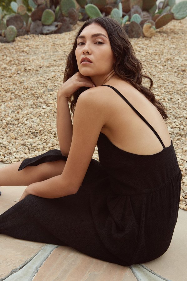 linen black tie dress Embroidered Linen Blend Belted Black Midi Dress