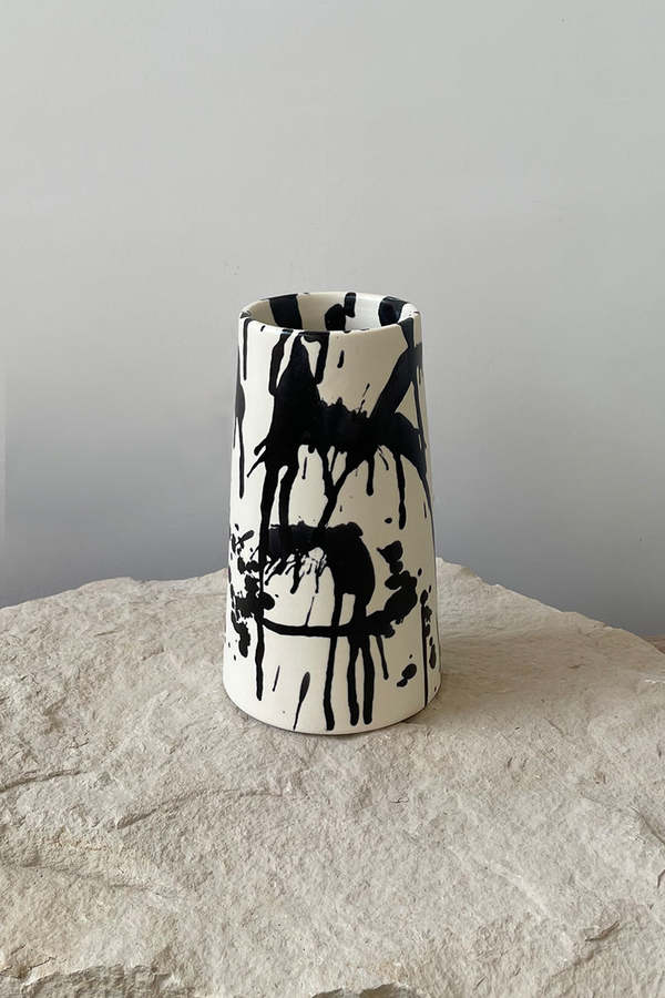 OWO Ceramics Rock Ceramic Flower Vase II - White/Black OWO Ceramics Rock Ceramic Flower Vase II - White/Black