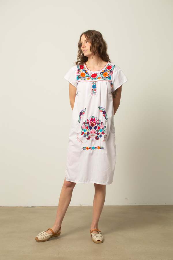 green emerald velvet dress Andrea Floral Mexican Embroidered Dress- Vestido Mexicano Bordado Floral