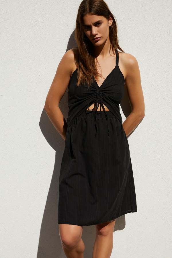 topshop black cut out dress Falling Into Place Black Stripe Short Sleeve Midi Dress main image 1