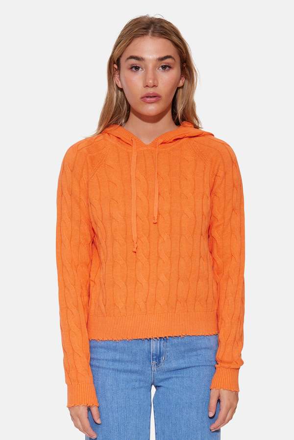 Blue&Cream Clay Cable Hoodie - Bright Orange