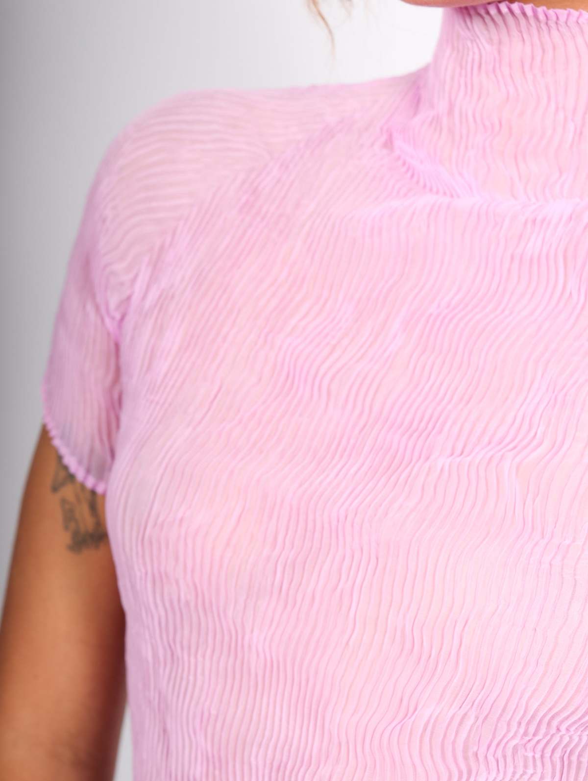 Issey Miyake Chiffon Twist Mockneck Tee - Pink | Garmentory