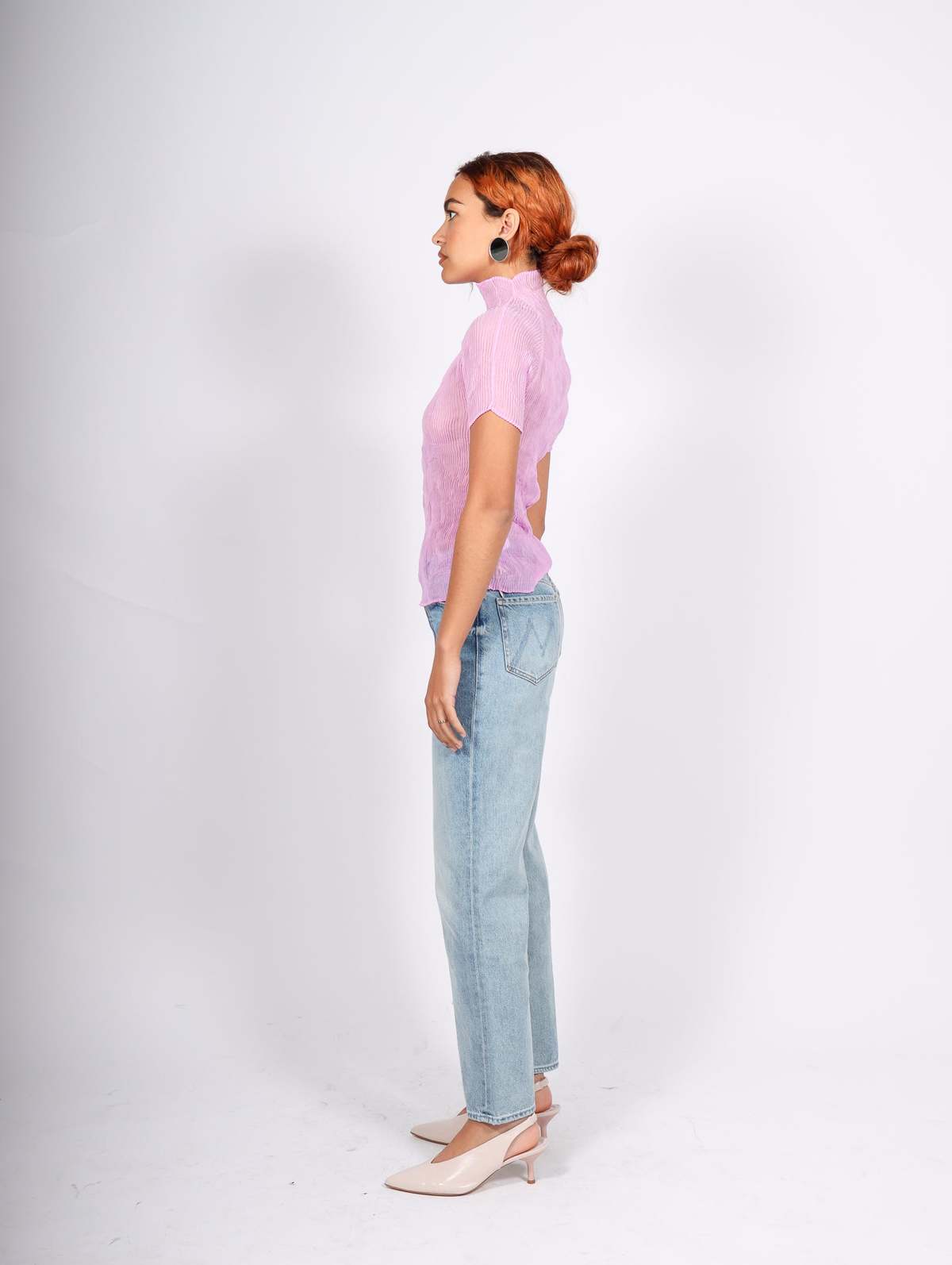 Issey Miyake Chiffon Twist Mockneck Tee - Pink | Garmentory