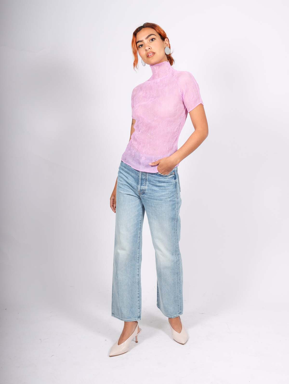 ISSEY MIYAKE ライトピンク CHIFFON TWIST 2 Issey Miyake Chiffon Twist Mockneck Tee - Pink | Garmentory