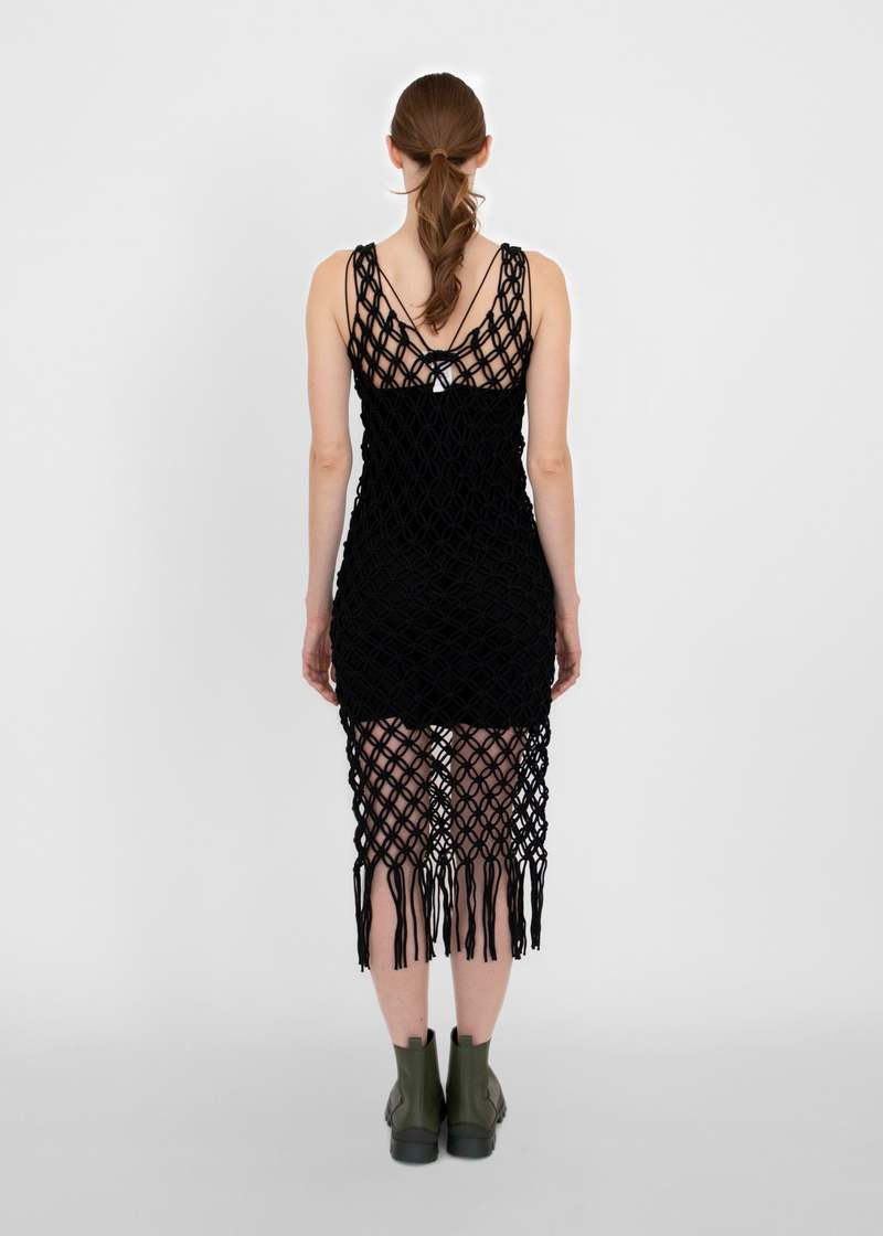 Macrame Knit Dress in Black | Garmentory