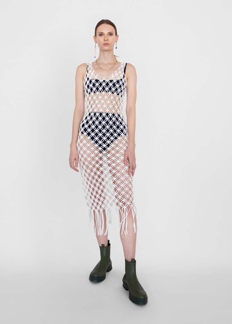 Sayaka Davis Macrame Knit Dress - Ivory | Garmentory 