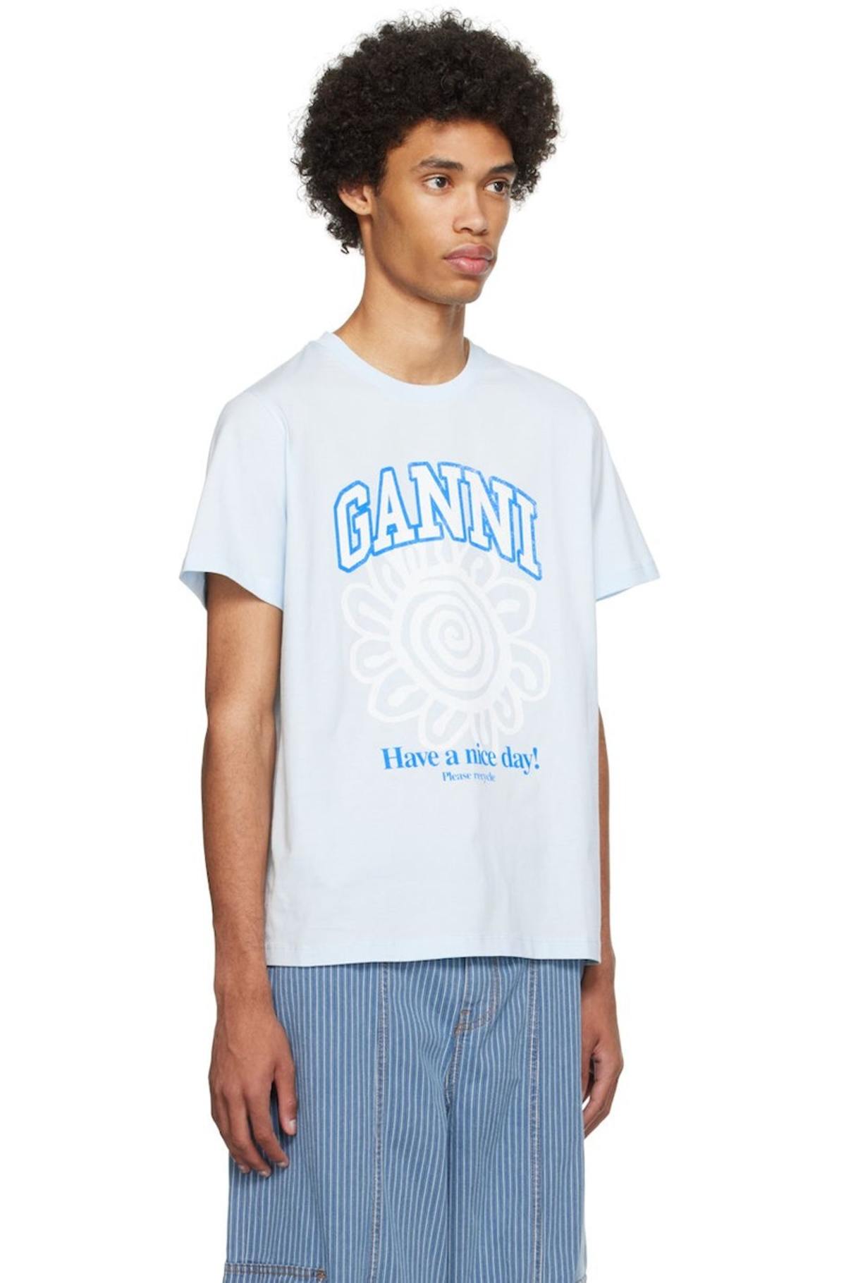 GANNI--Flower-T-Shirt---Blue-