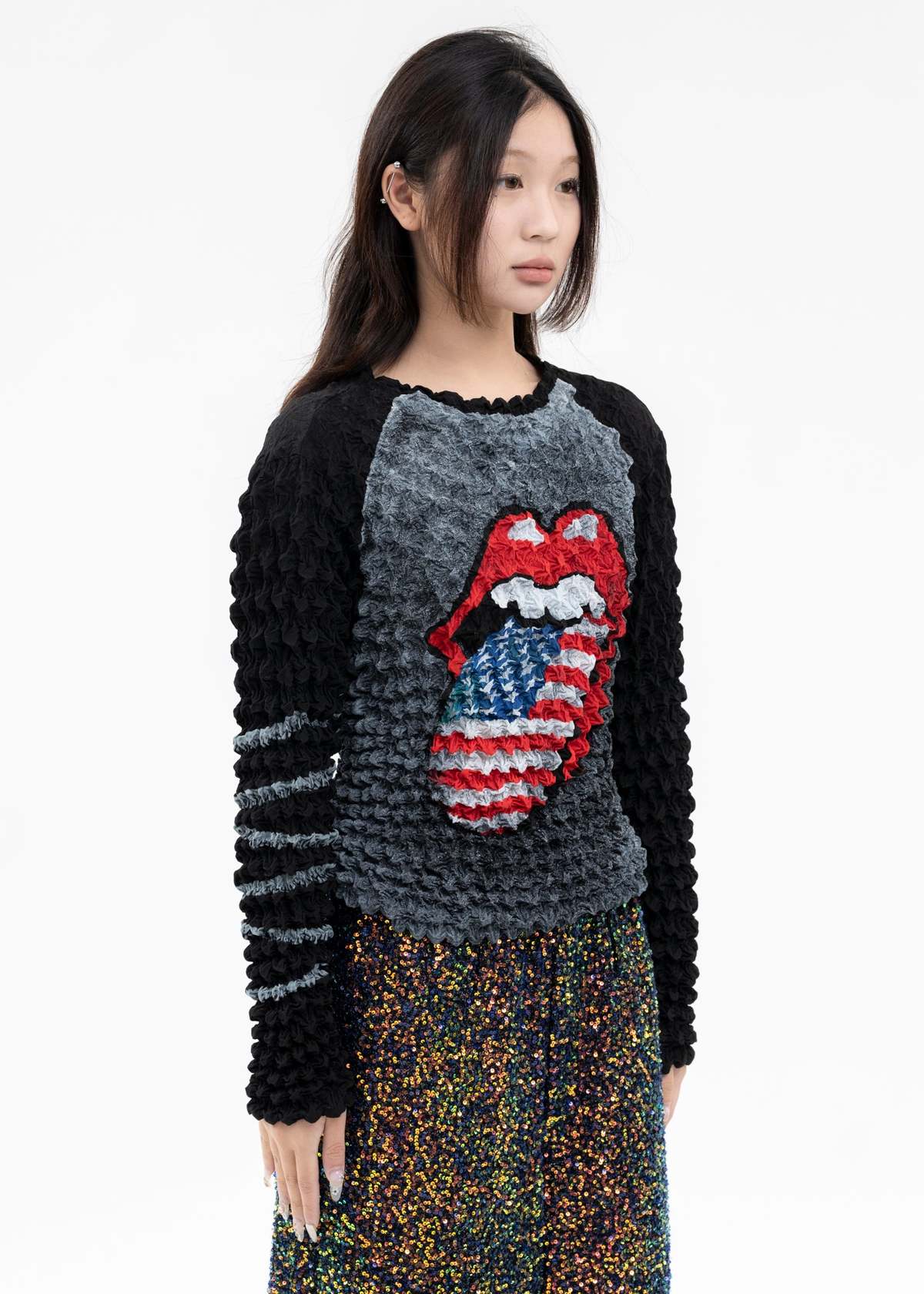 MASU TONGUE AND LIPS POPCORN RAGLAN L/S T-SHIRT MASU X The Rolling