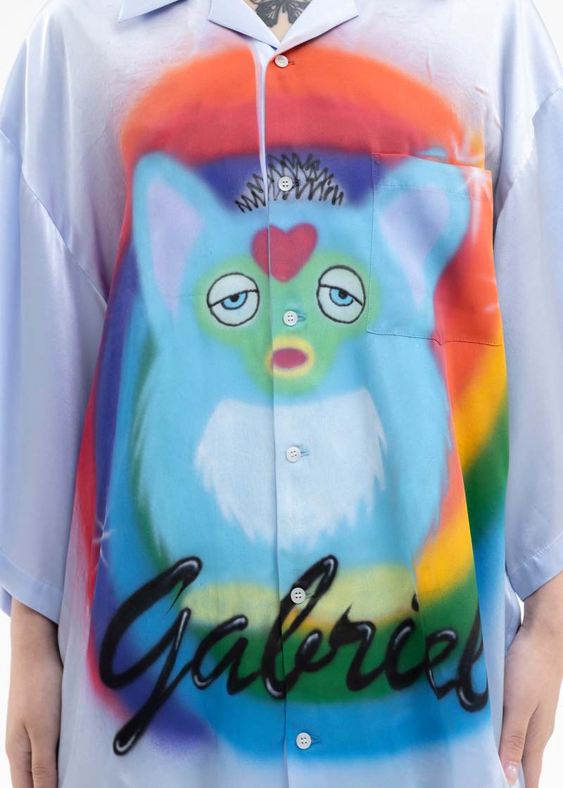 TENDER PERSON AIRBRUSH GABRIEL SILK SHIRT - LIGHT BLUE | Garmentory