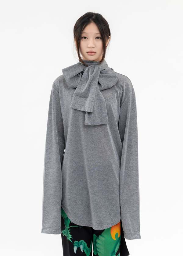 TENDER PERSON SILVER TIE COLLER GLITTER SHIRT - SHELL:POLYESTER 78