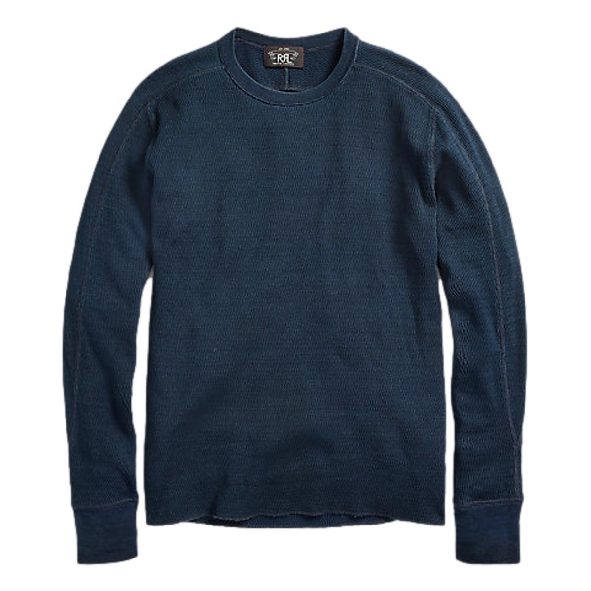 RRL Indigo Jacquard-Knit Crewneck Rinsed - Blue Indigo | Garmentory