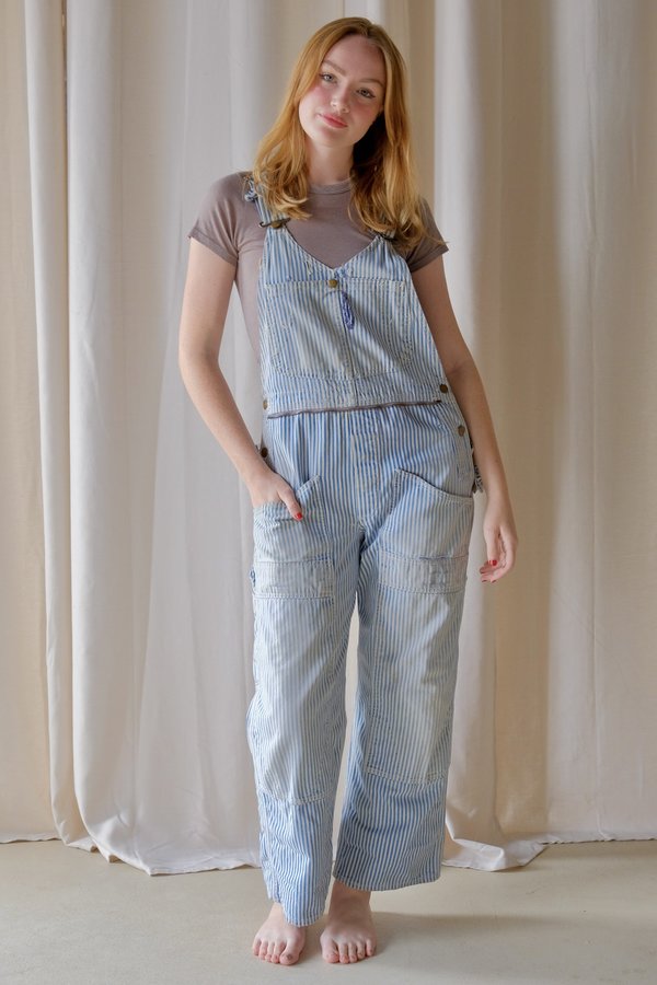 50s Lee hickory overall ロングL オーバーオール Vintage 50's LEE Long L Donut Button Hickory Stripe Overalls