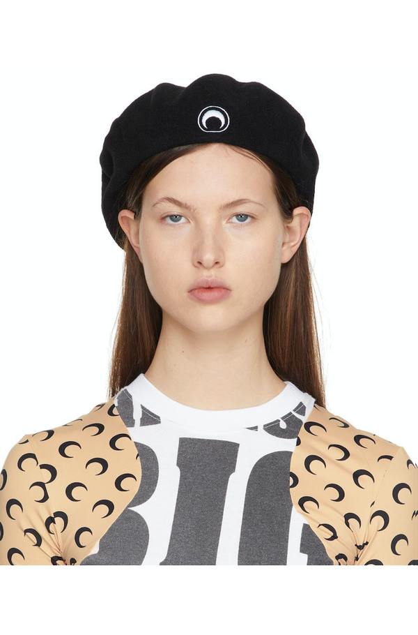 MARINE SERRE Embroidered Beret - Black | Garmentory