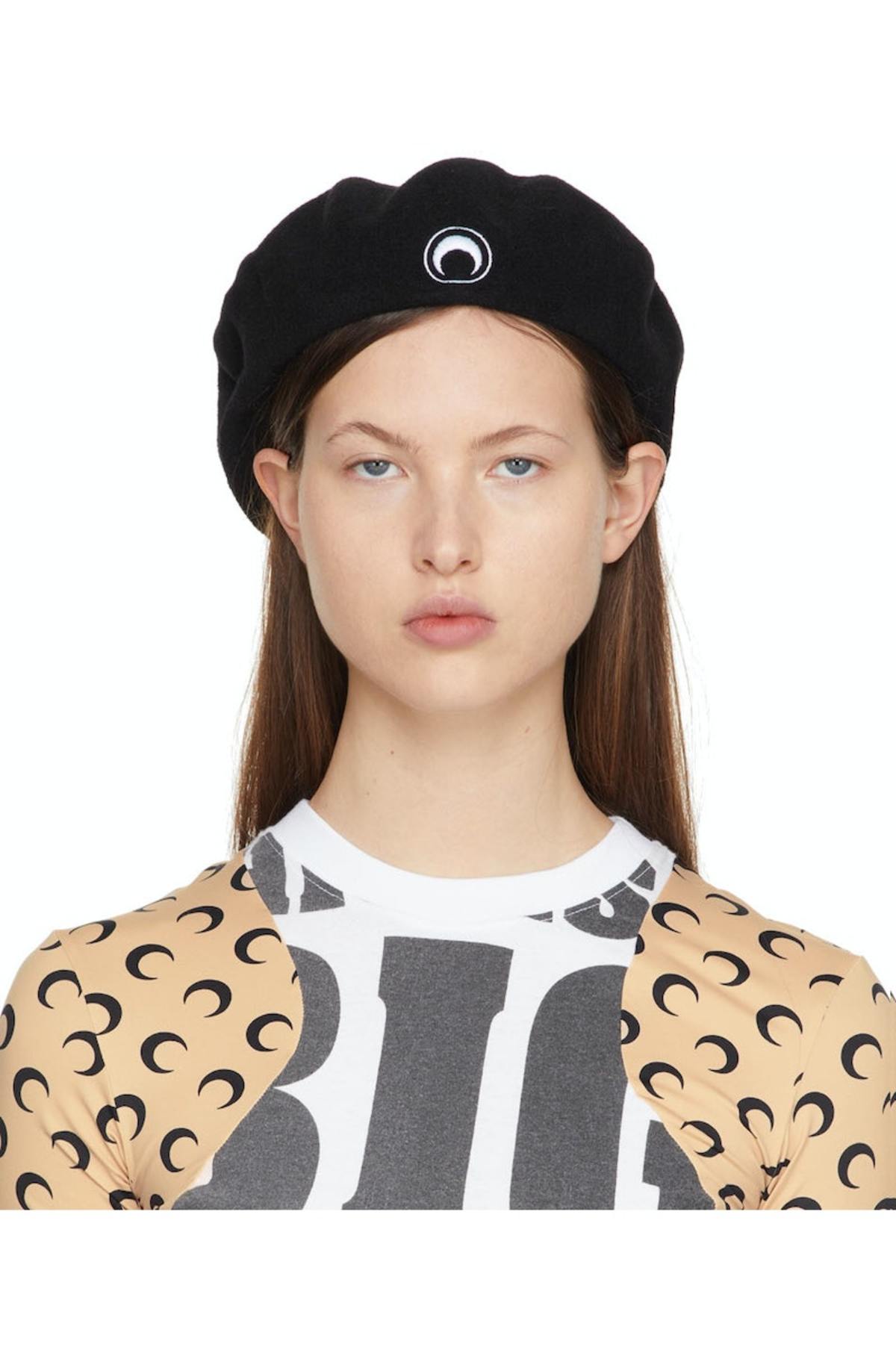 MARINE SERRE Embroidered Beret - Black | Garmentory