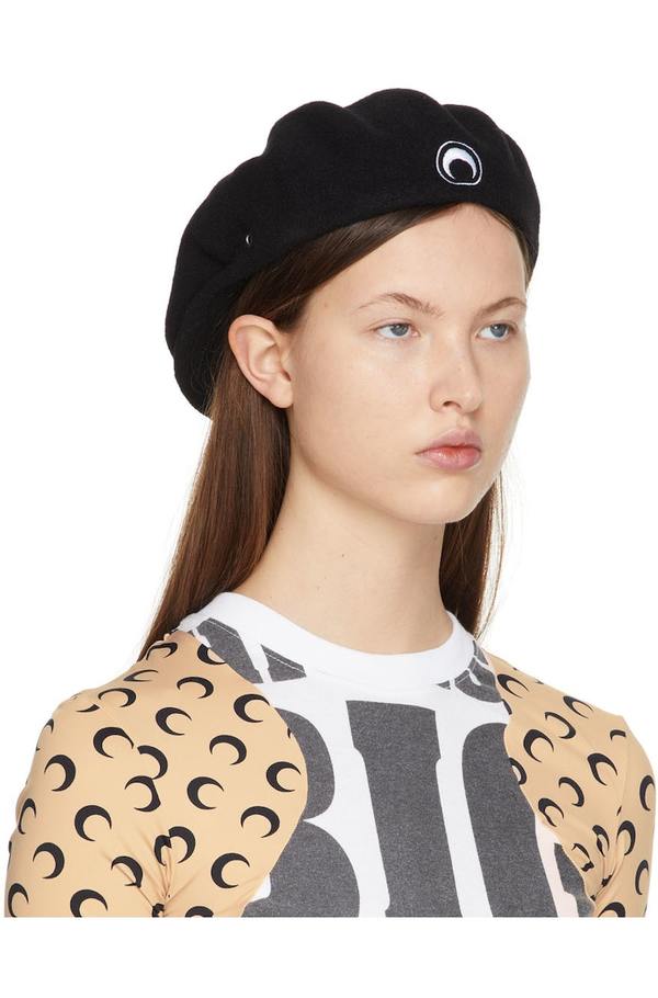MARINE SERRE Embroidered Beret - Black | Garmentory