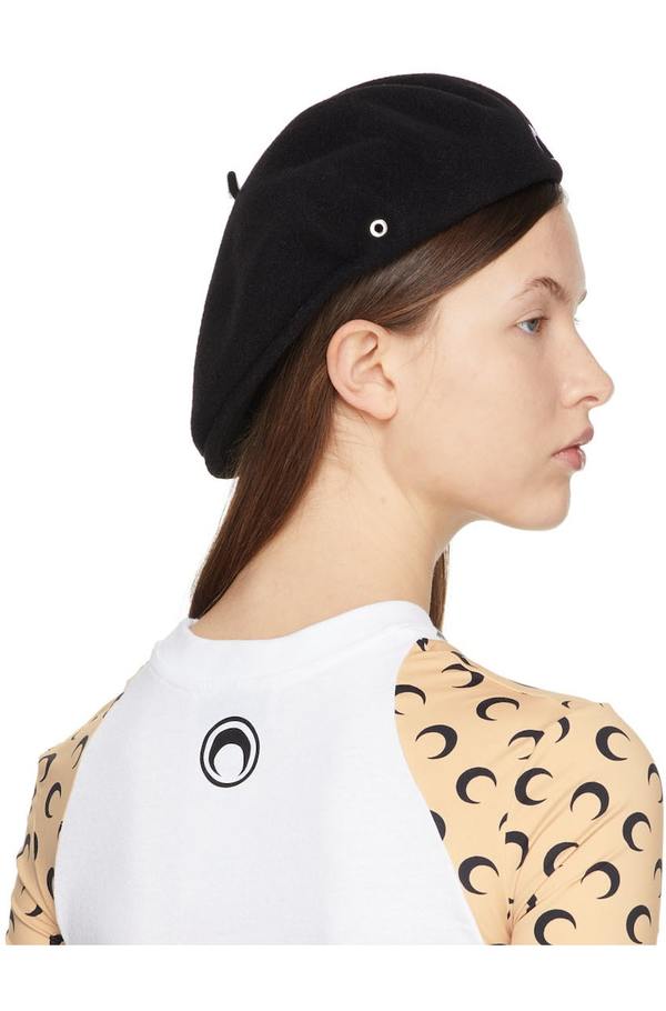 MARINE SERRE Embroidered Beret - Black | Garmentory