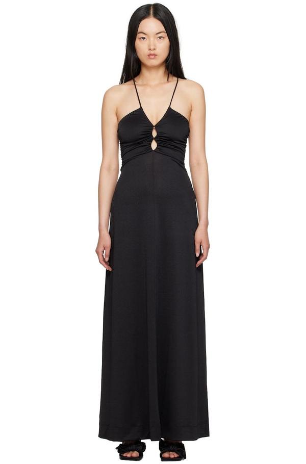 GANNI Ruched Maxi Dress - Black | Garmentory