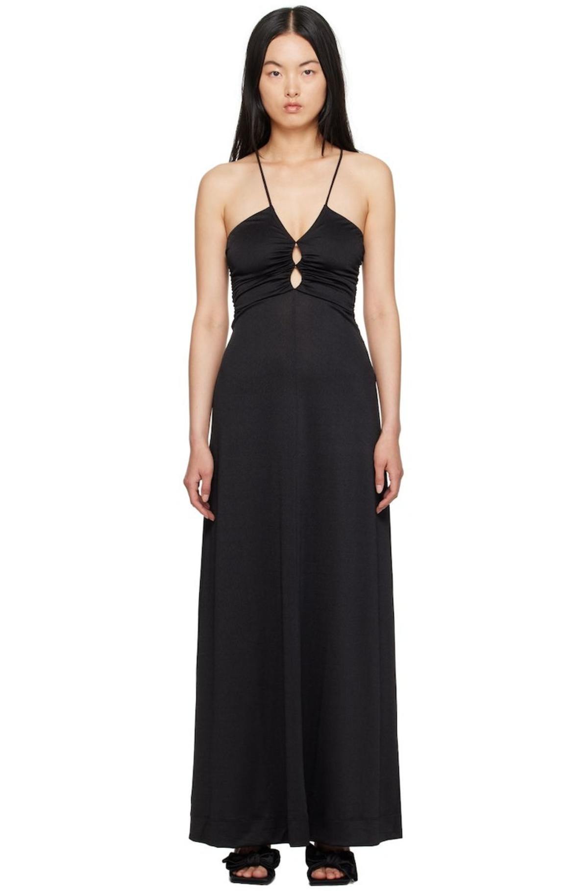 knee length dresses for ladies V-Neck Maxi Dress in Black