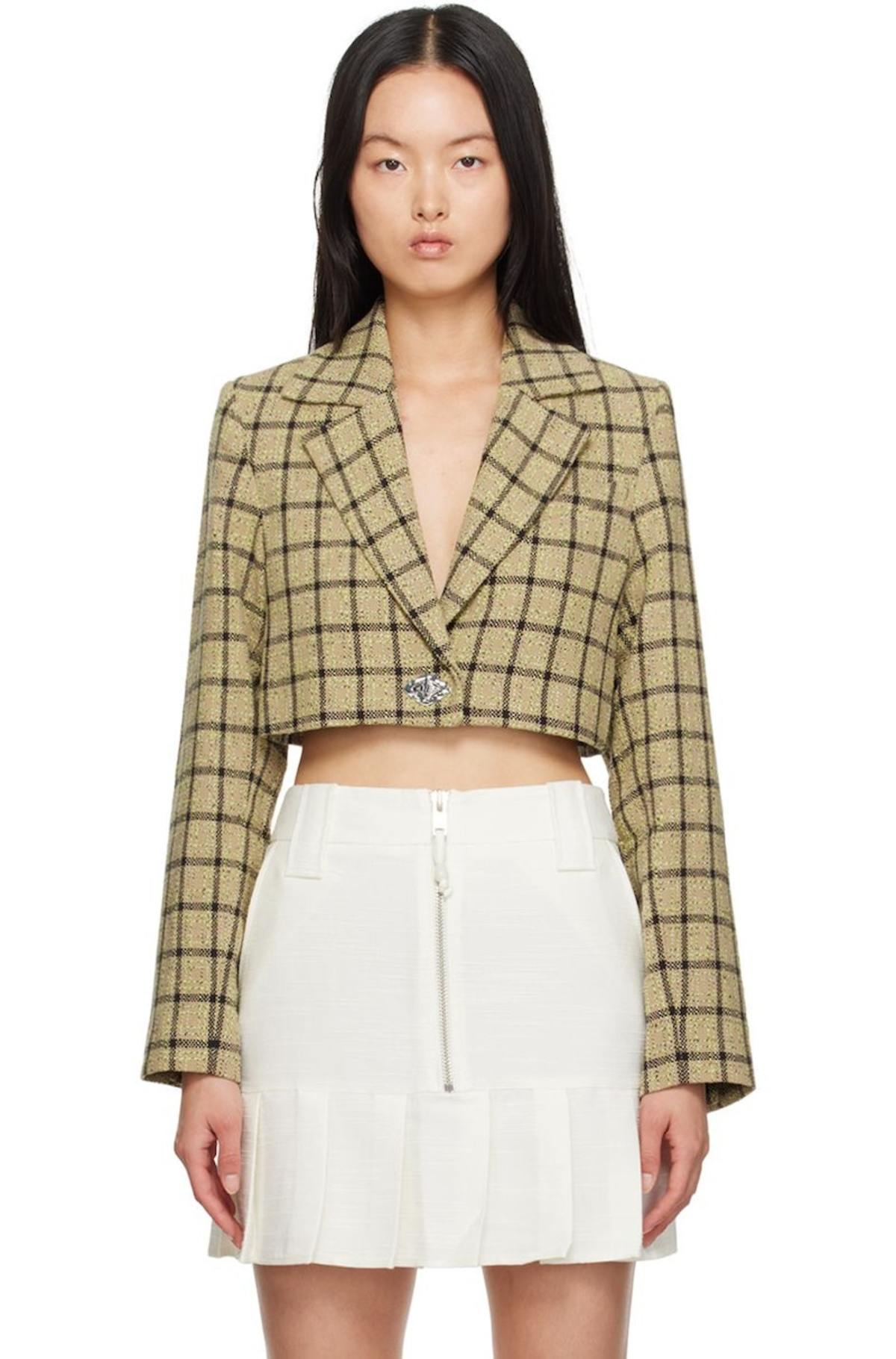 【関税＆送料込み】Ganni Wool Check Blazer Chicory Coffee Check Wool Mix Oversized Blazer | GANNI