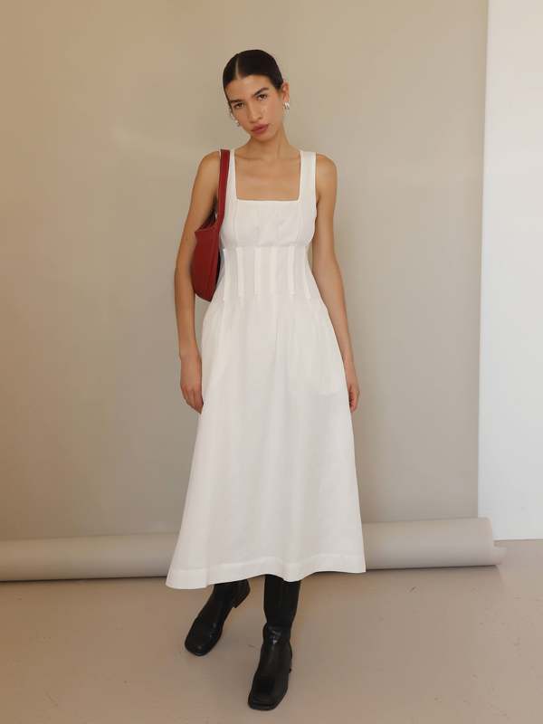 Sophie Rue Linen Corset Midi Dress - White | Garmentory