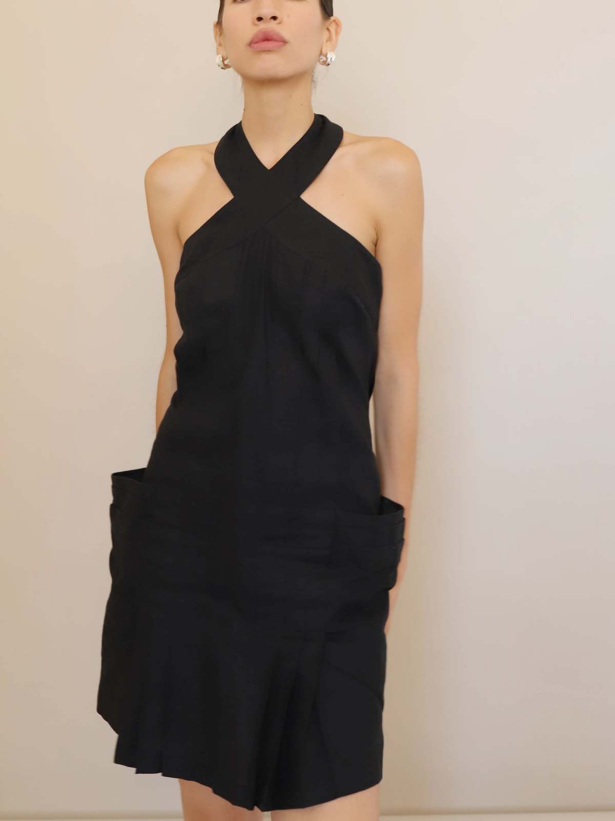 Vintage Sue Wong Linen Pleated Mini Dress - Black | Garmentory