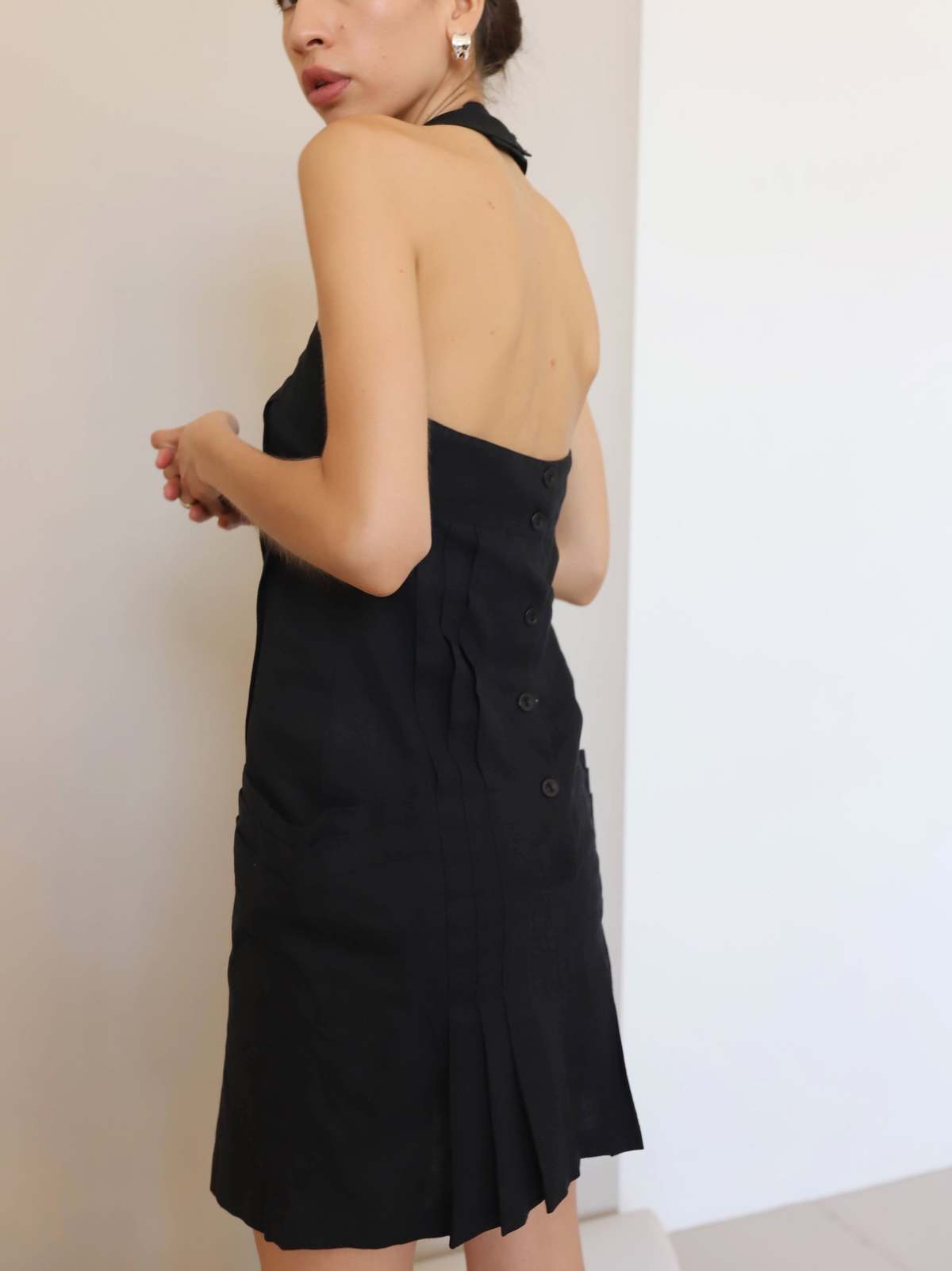 Vintage Sue Wong Linen Pleated Mini Dress - Black | Garmentory