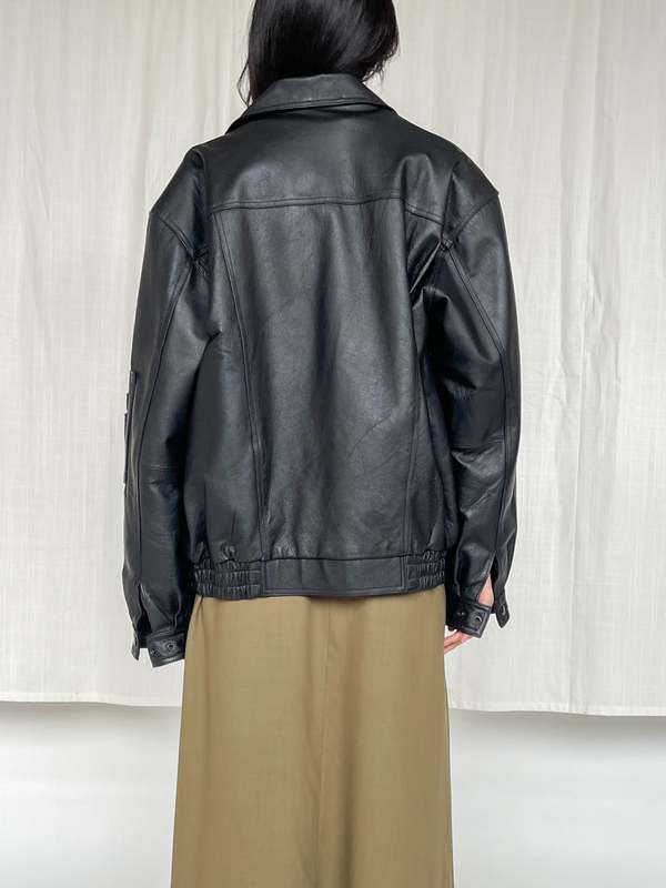 Leather Bomber Zip Jacket - Black | Garmentory