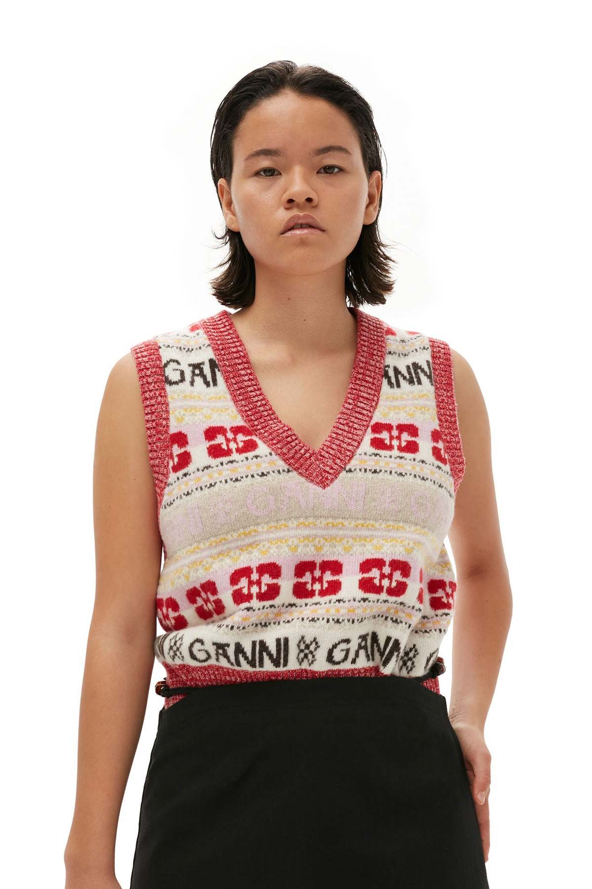Ganni Logo Wool Mix Vest - Multi | Garmentory