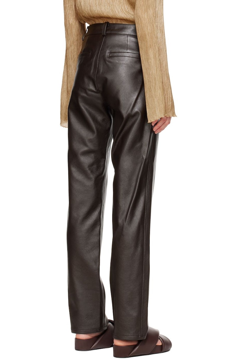 AMOMENTO Straight-Leg Vegan Leather Trousers - Brown | Garmentory 