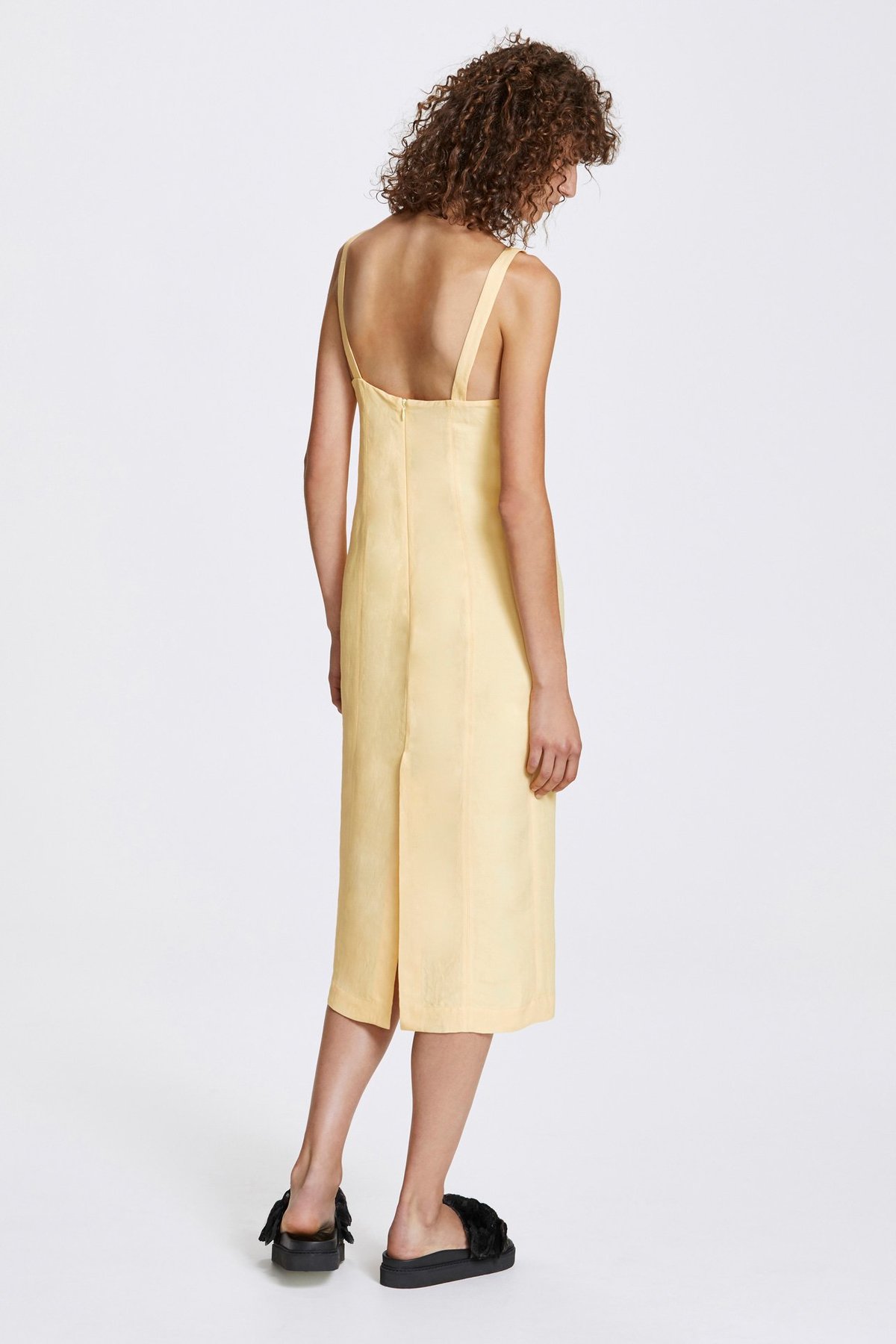 Her Line Double Vent Slip Dress - Linen Blend - Butter Yellow | Garmentory