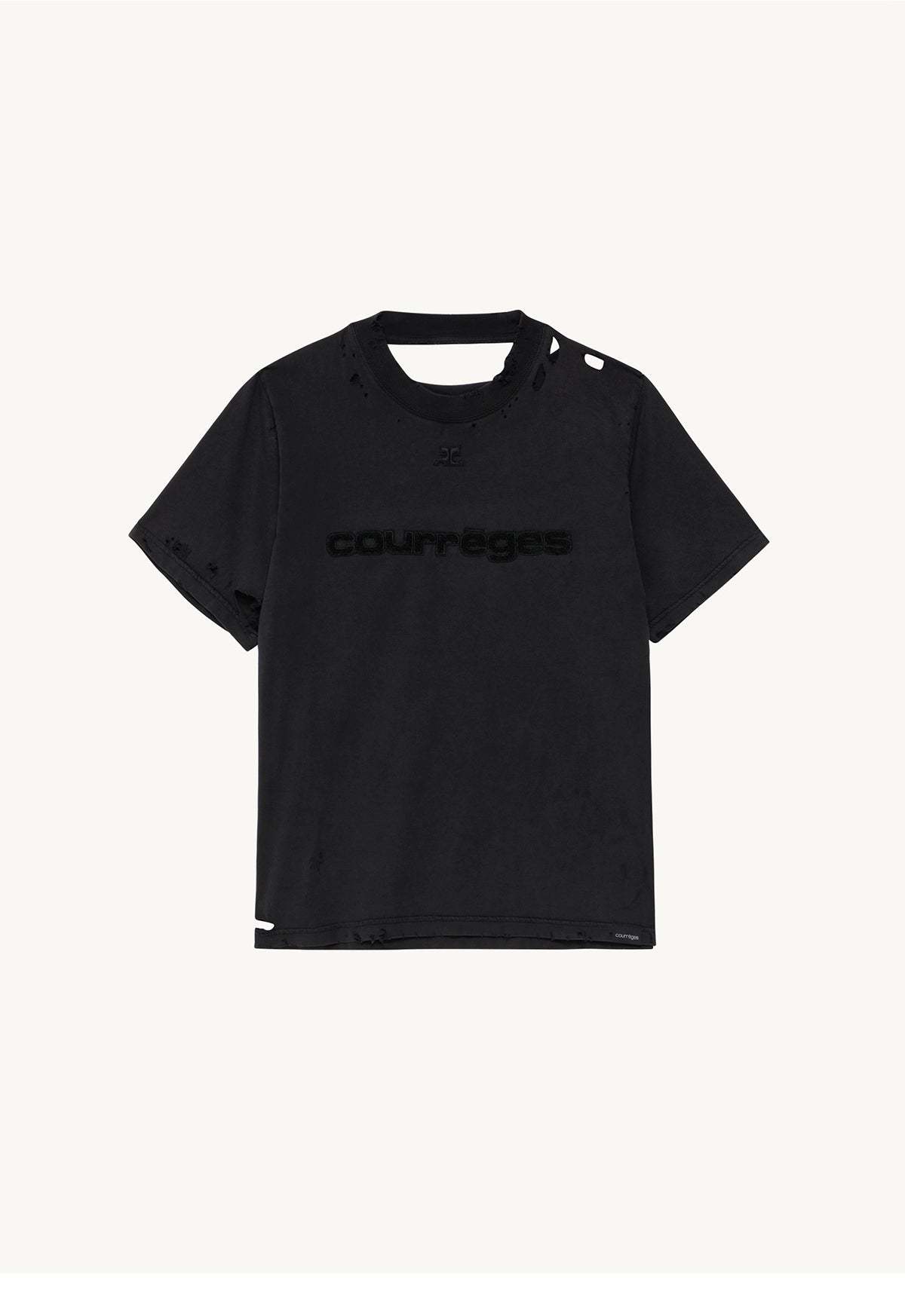 COURREGES DISTRESSED DRY JERSEY T SHIRT - STONEWHASHED GREY