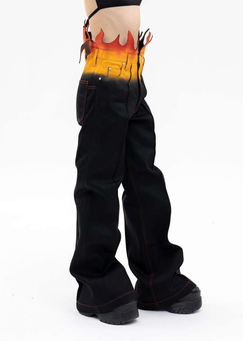 TENDER PERSON WAIST FLAME PANTS - BLACK | Garmentory